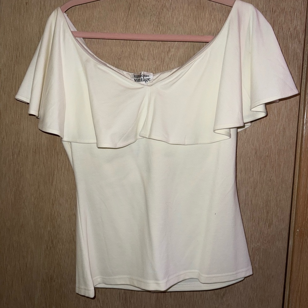 Unique Vintage White Off-Shoulder Blouse NWT